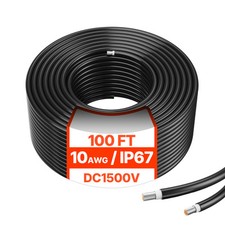 100FT Solar Panel Extension Cable 10AWG Waterproof PV 6mm² Cable Black