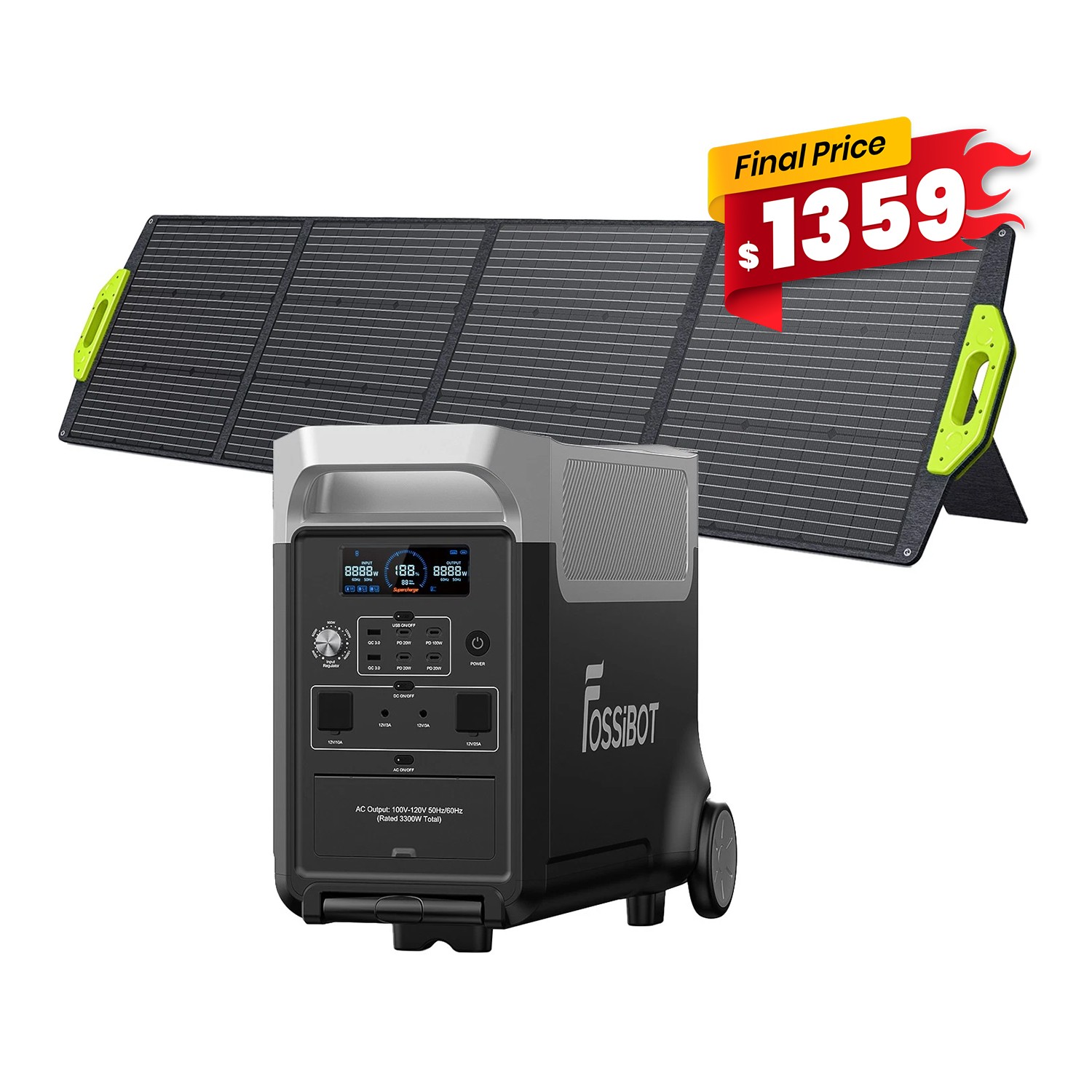 FOSSiBOT F3600 PRO 3600W 3840Wh Power Station Solar Generator + 200W Solar Panel