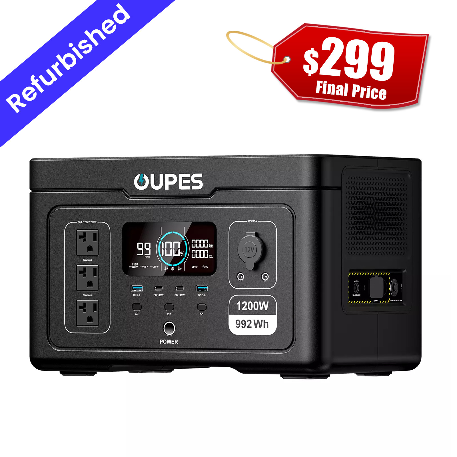 OUPES Exodus 1200 Portable Power Station 1200W/992Wh Solar Generator Camping