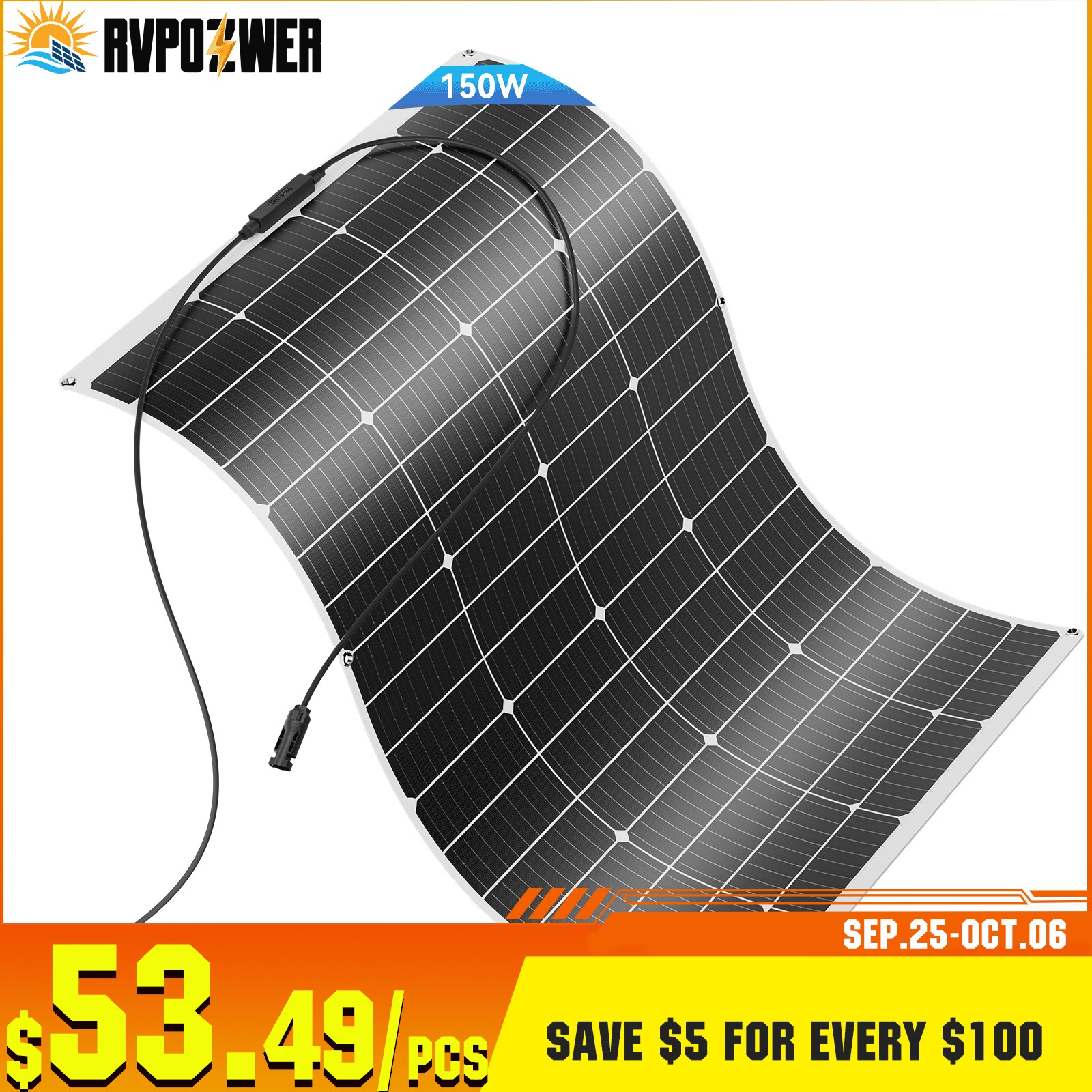 150Watt Flexible Mono Solar Panel 12V Volt Car Boat RV Home Rooftop Camping Roof