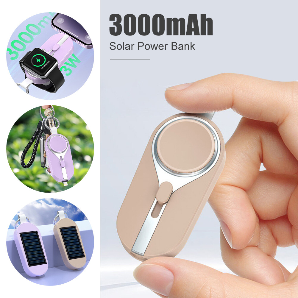 3000mAh Solar Power Bank Keychain Fast Charge Type-C/For iPhone Wireless Charger