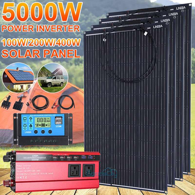 5000W Power Inverter Solar Generator with Solar Panel Home RV Camping Rooftop