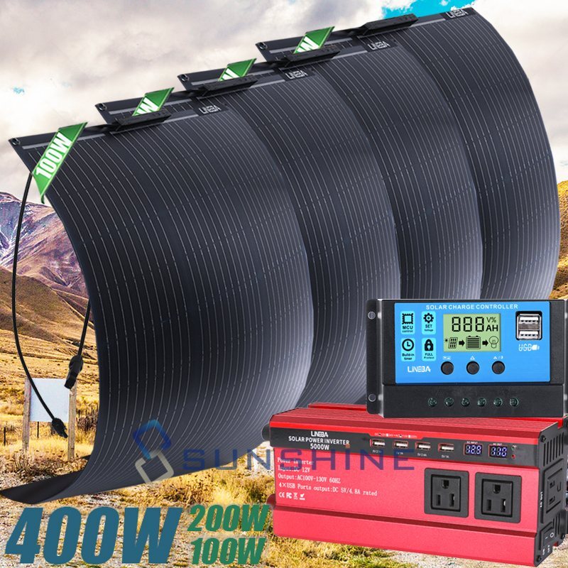 400W 200W 12V Mono Solar Panel Kit W/ Inverter Battery Charger Boat Camping RV