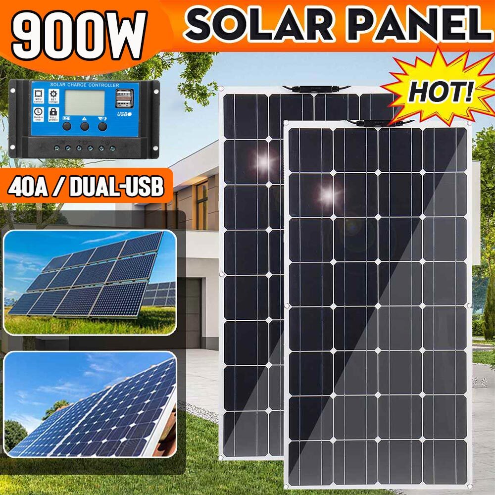 900W Flexible Solar Panel Kit 40A MPPT Solar Charge Controller Off Grid RV boat