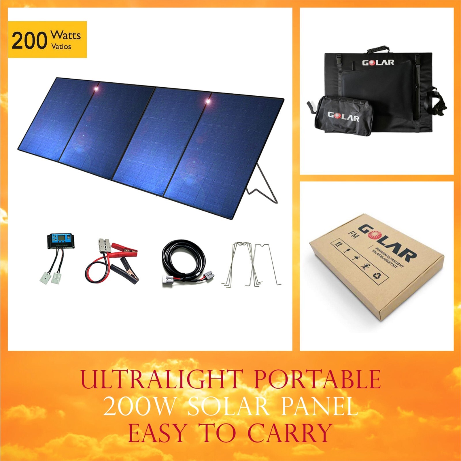 200W Portable Solar Panel Kit Battery Charger Generator Foldable Camping RV Car