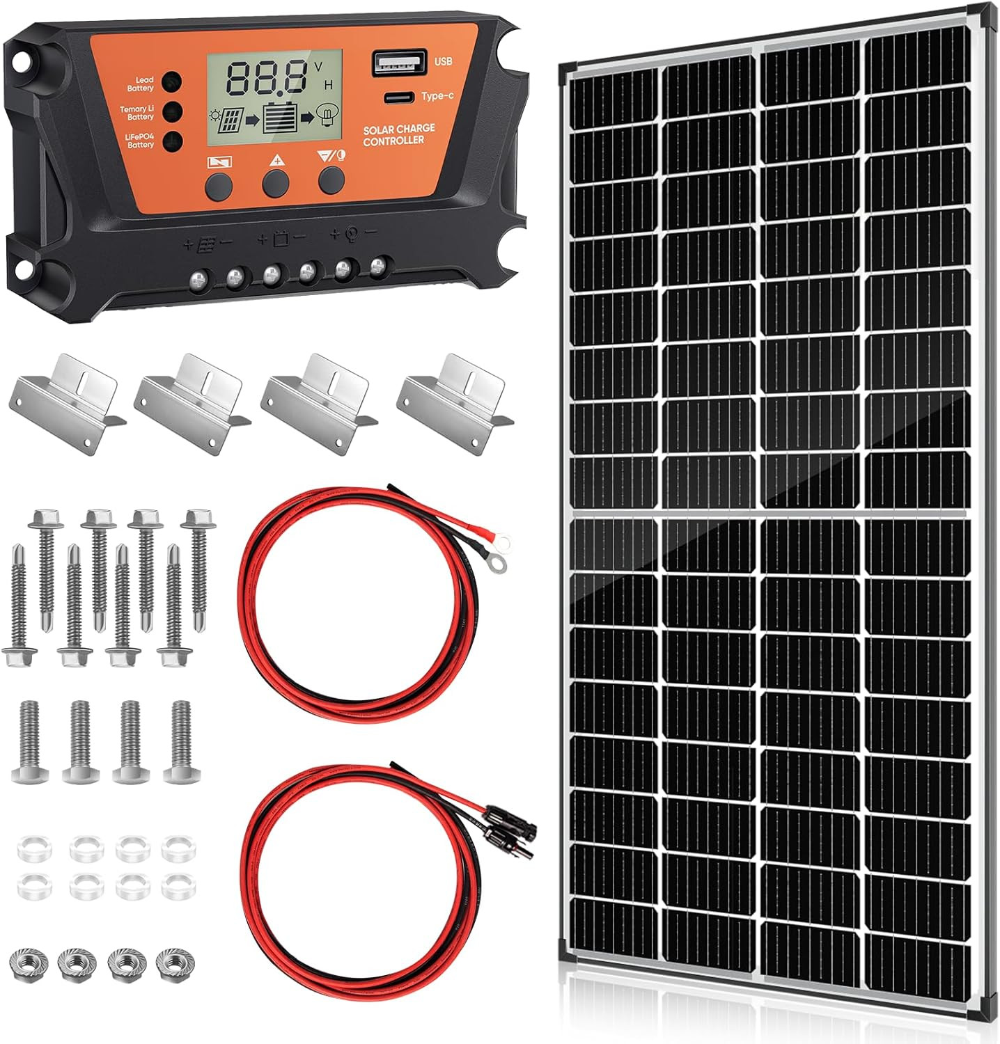 Solar Panel Kit 200W Solar Panels 30A PWM Solar Charge Controller A+ Cell Solar