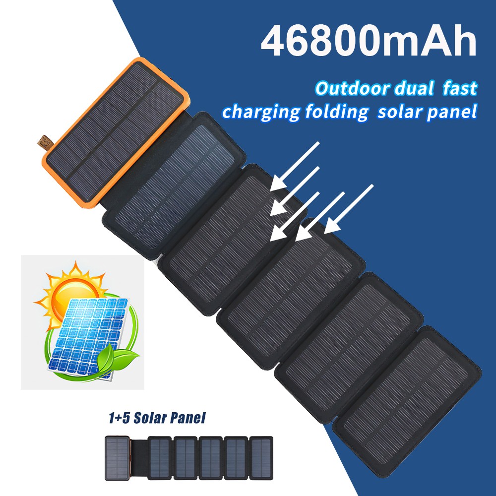 Portable 46800mAh Solar Power Bank Folding 6 Solar Panel Charger For Cell Phone