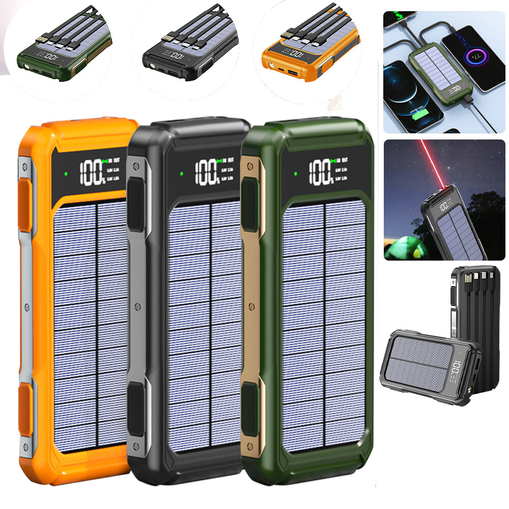 30000mAh Solar Power Bank Portable Fast Charger For Cell Phone+4 Cables