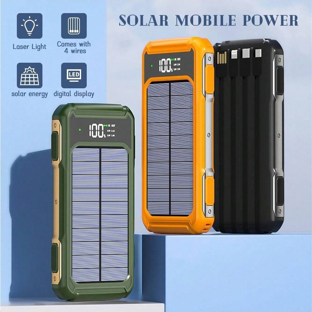 90000000mAh Portable Charger Solar Power Bank For Cell Phone Built in 4 Cables