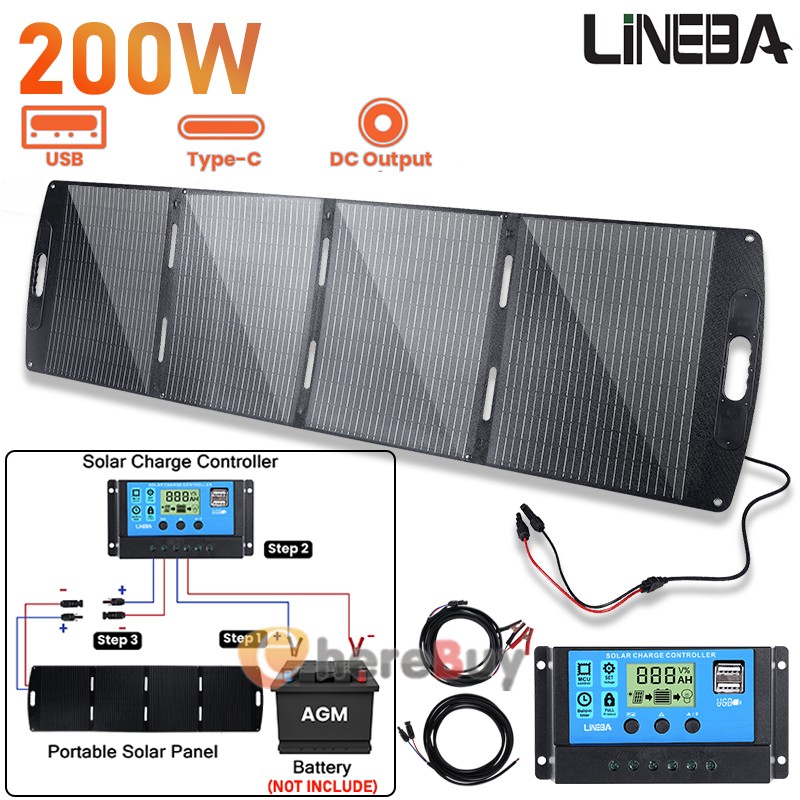 200W Solar Panel for Power Station Monocrystalline Outdoor Use, Foldable IP68