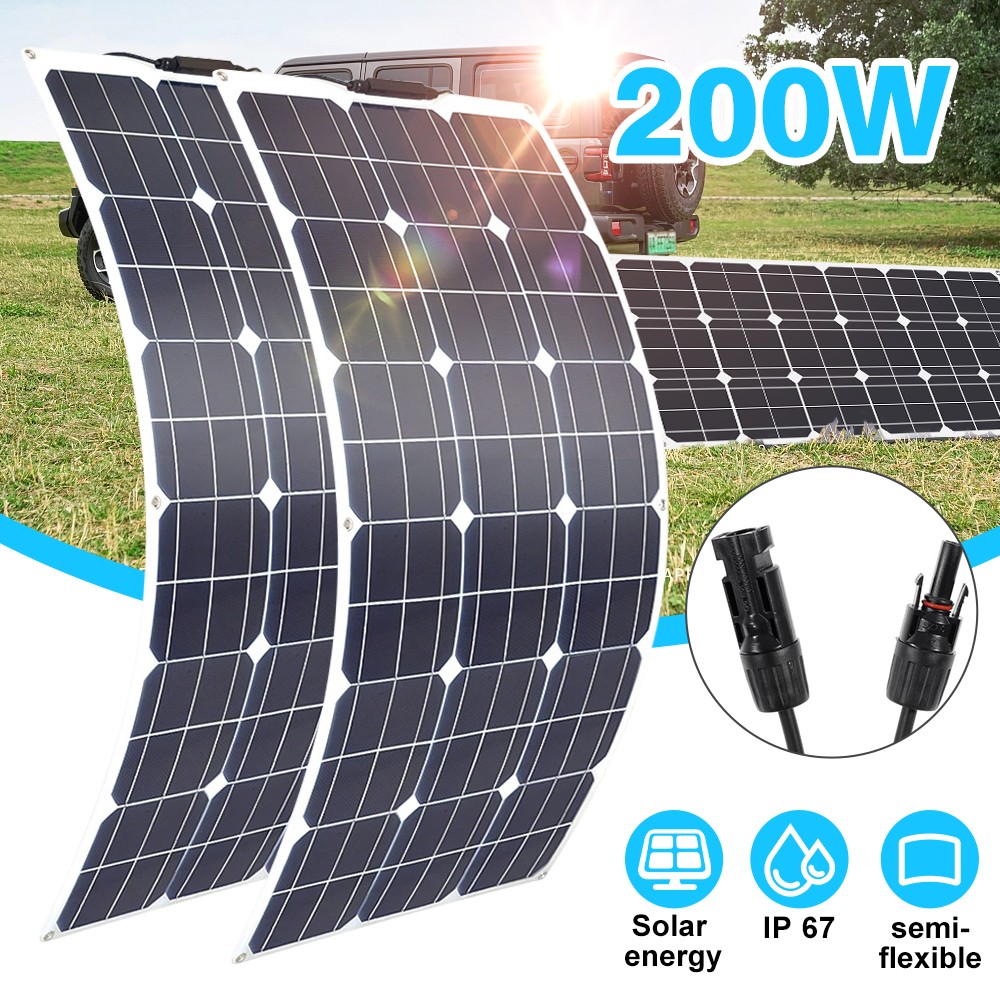 2PCS 200W Watt Flexible Solar Panel 12V Battery Charger RV Home Off-Grid Boat US