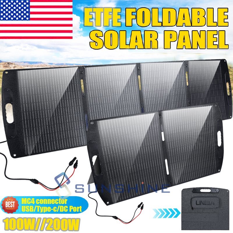 200W 100W Foldable PV Mono Solar Panel 18V Battery Charger Home Boat RV Off Grid