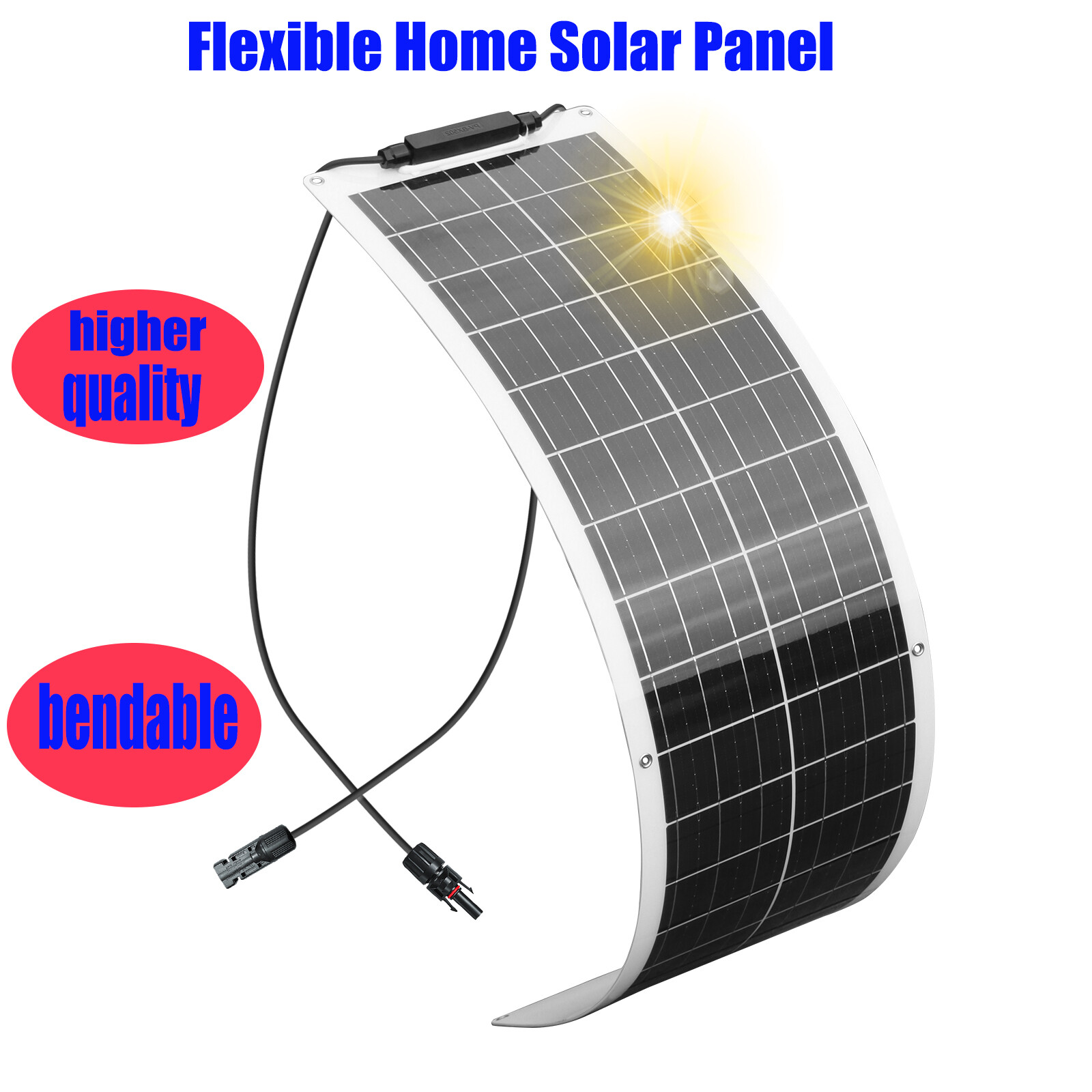 50W Flexible Home Solar Panel Monocrystalline Off-Grid for Roof Boat Camping