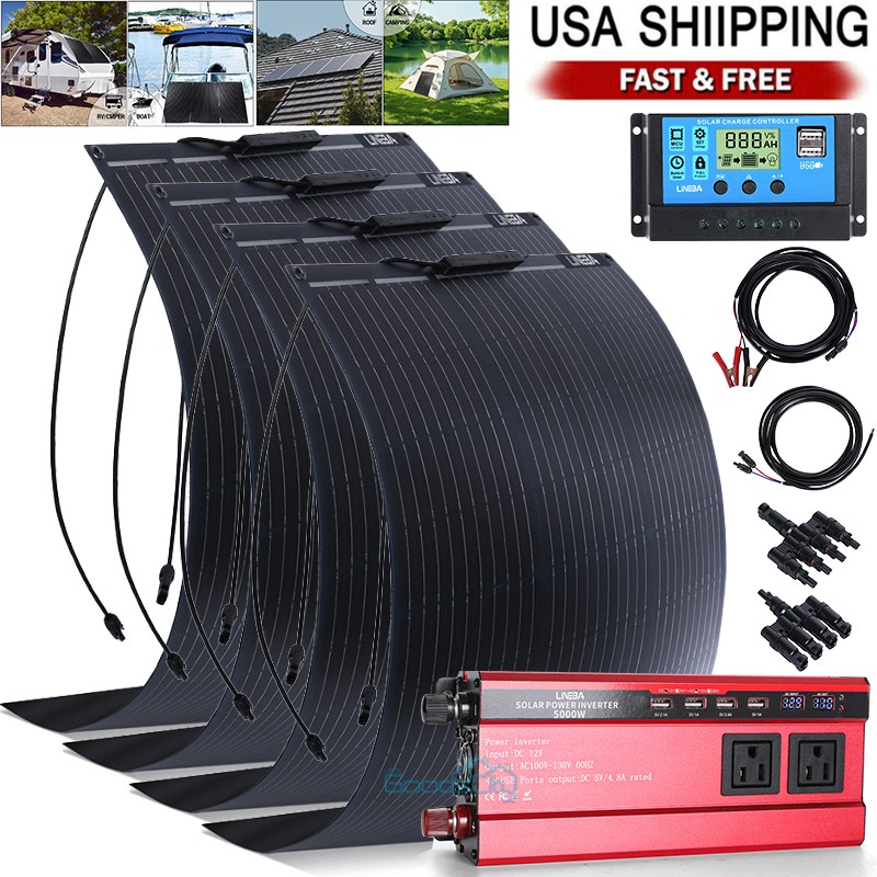 Flexible Solar Panel 400W 12V Bendable Mono Power Camping Home RV Battery Charge
