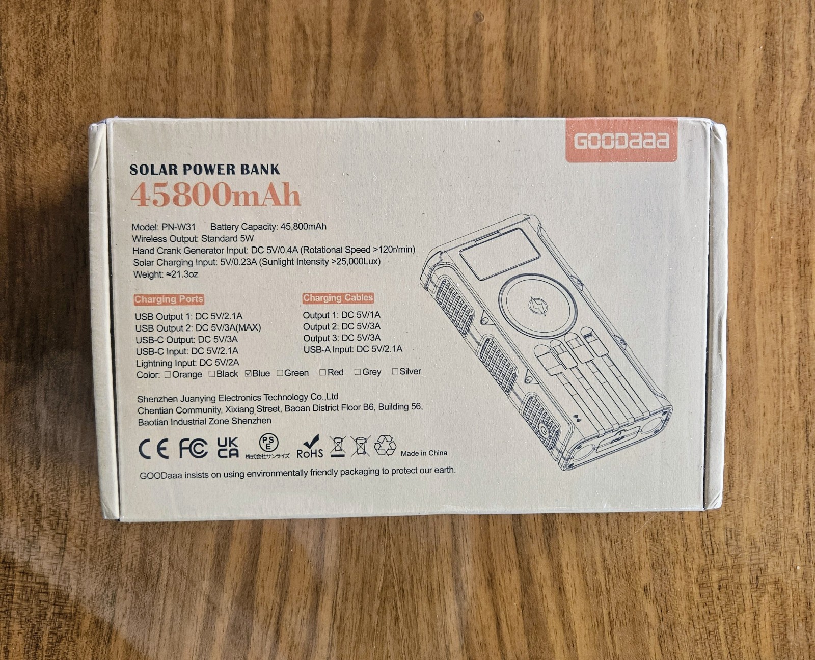 Goodaaa 45800mAh Solar Power Bank Wireless Output Hand Crank Generator PN-W31New