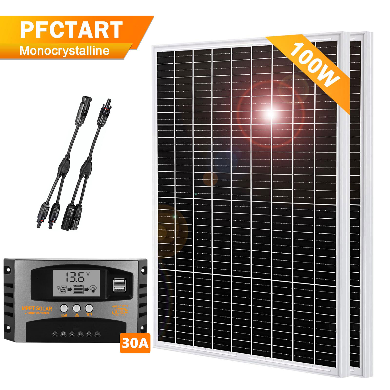 200W Solar Panel Kit  with MPPT Solar Controller for RV Bosts Solar Power System