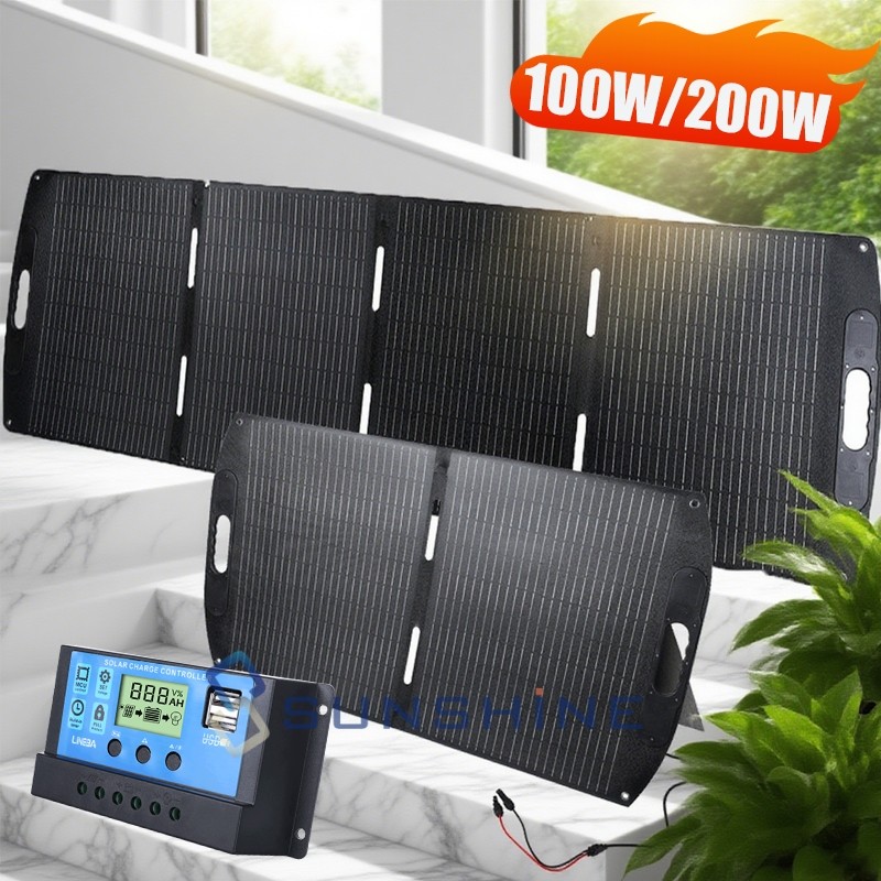 100W 200W Portable Solar Panel Blanket Foldable Suitcase+Controller RV Boat Home