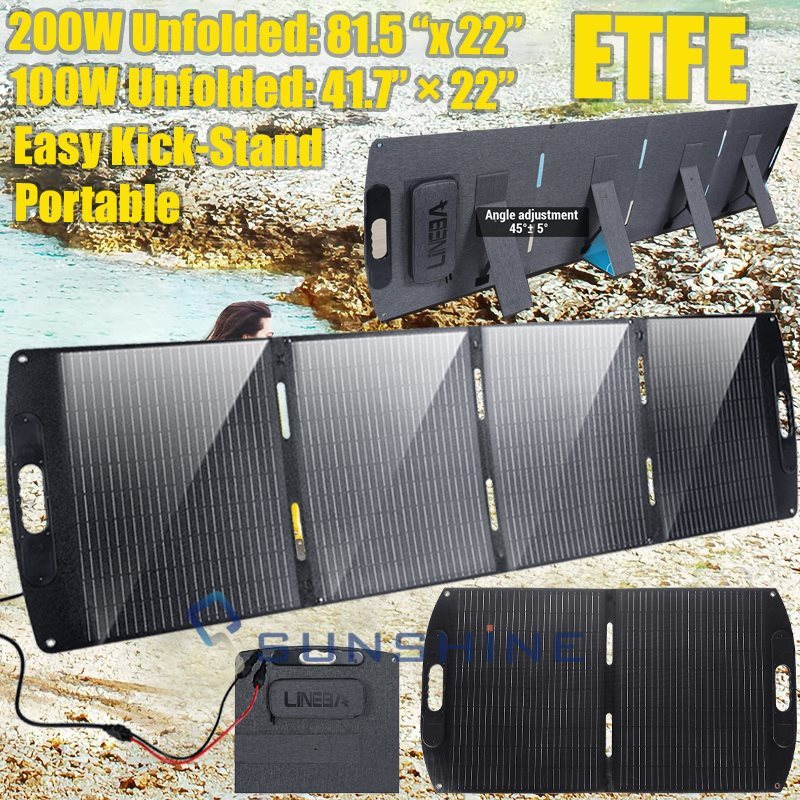 200W 100W Folding Solar Panel Portable w/ Kickstand For RV Camper Power Station