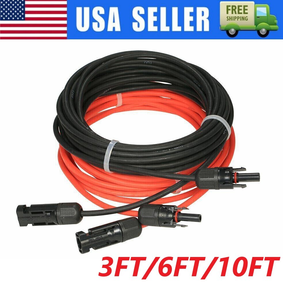 10AWG 1 Pair Black+Red Solar Panel Extension Cable with Female & Male Connectors