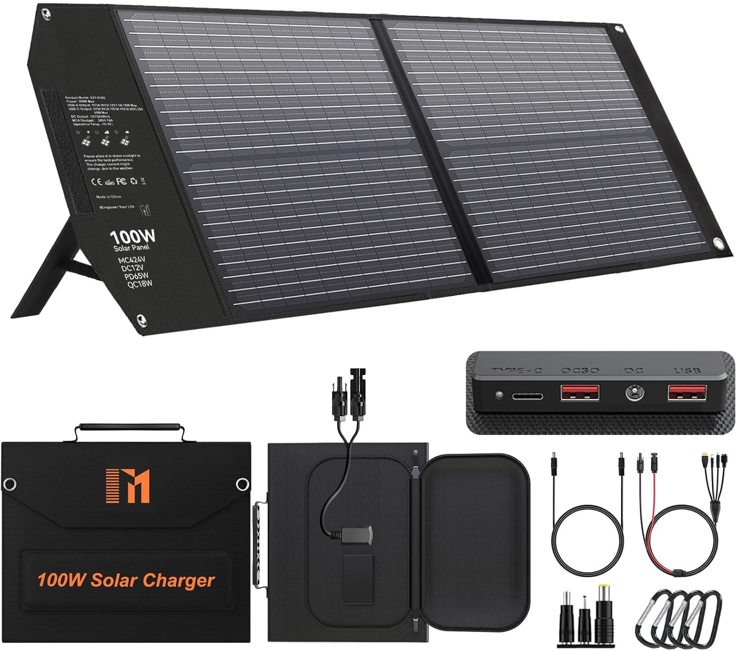 100W Portable Foldable Solar Panel Charger for Power Station Solar Generator wit