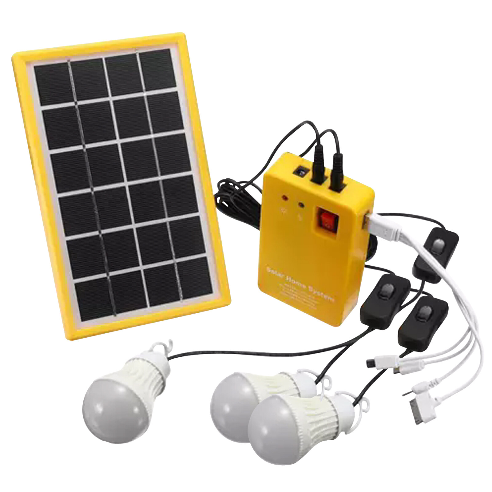 USB Solar Power Panel Generator Kit 5V Charger Home System 3 LED Bulbs Light