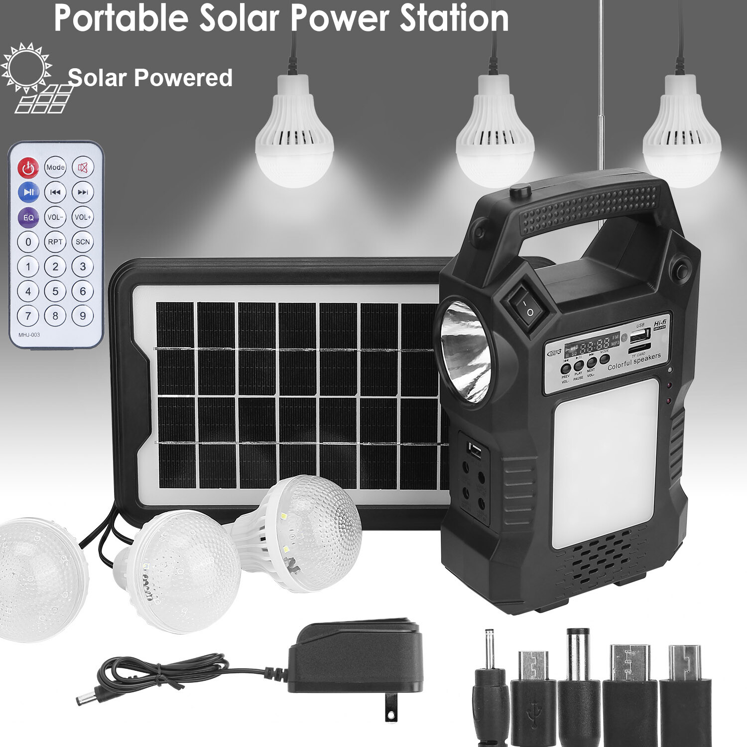 Portable Solar Power Station Backup Power Bank with 3 Bulbs For Camping Outage