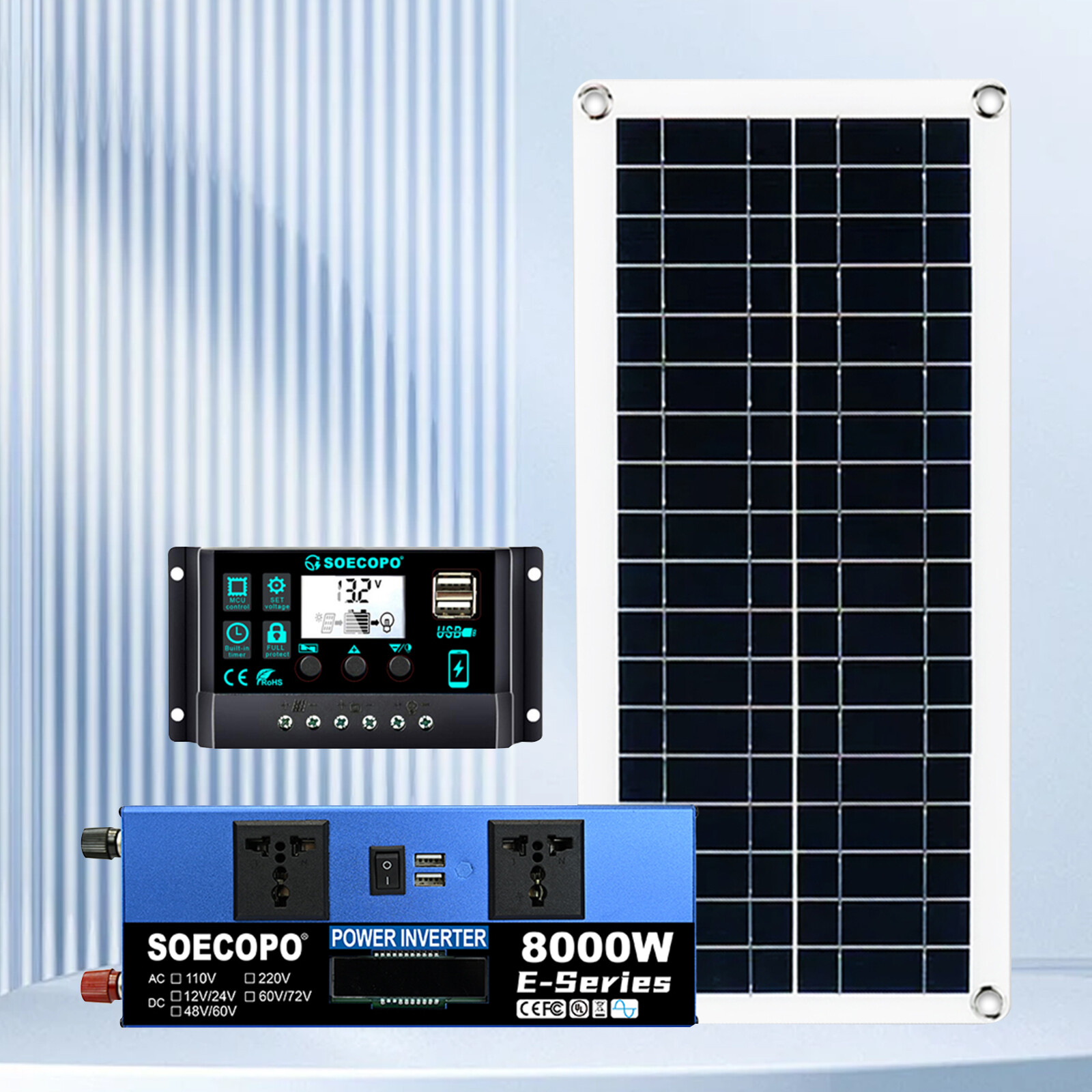 8000W Complete Solar Panel Kit Solar Power Generator 100A Home 110V/220V System