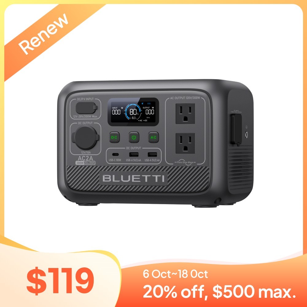 BLUETTI AC2A 300W 204Wh Portable Power Station for Hiking Camping