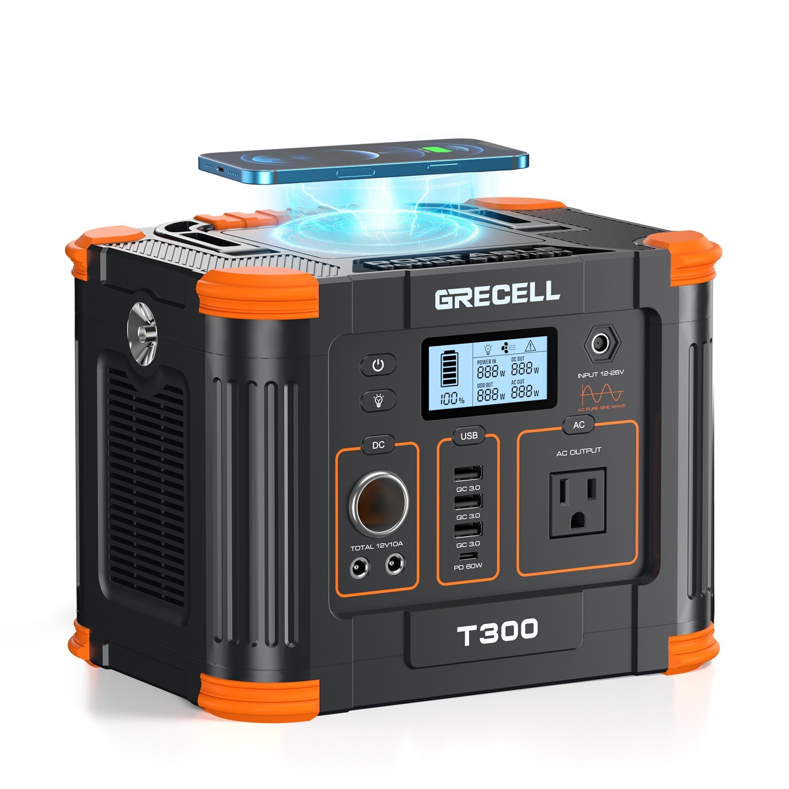 GRECELL 300W Portable Power Station 288Wh Solar Generator Backup Battery Camping
