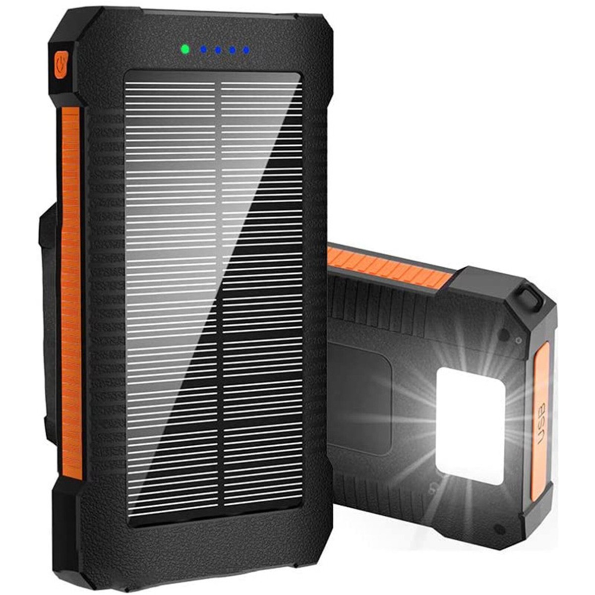 8000mAh Solar Power Bank Dual USB Portable Battery Charger w/ LED Light Compass