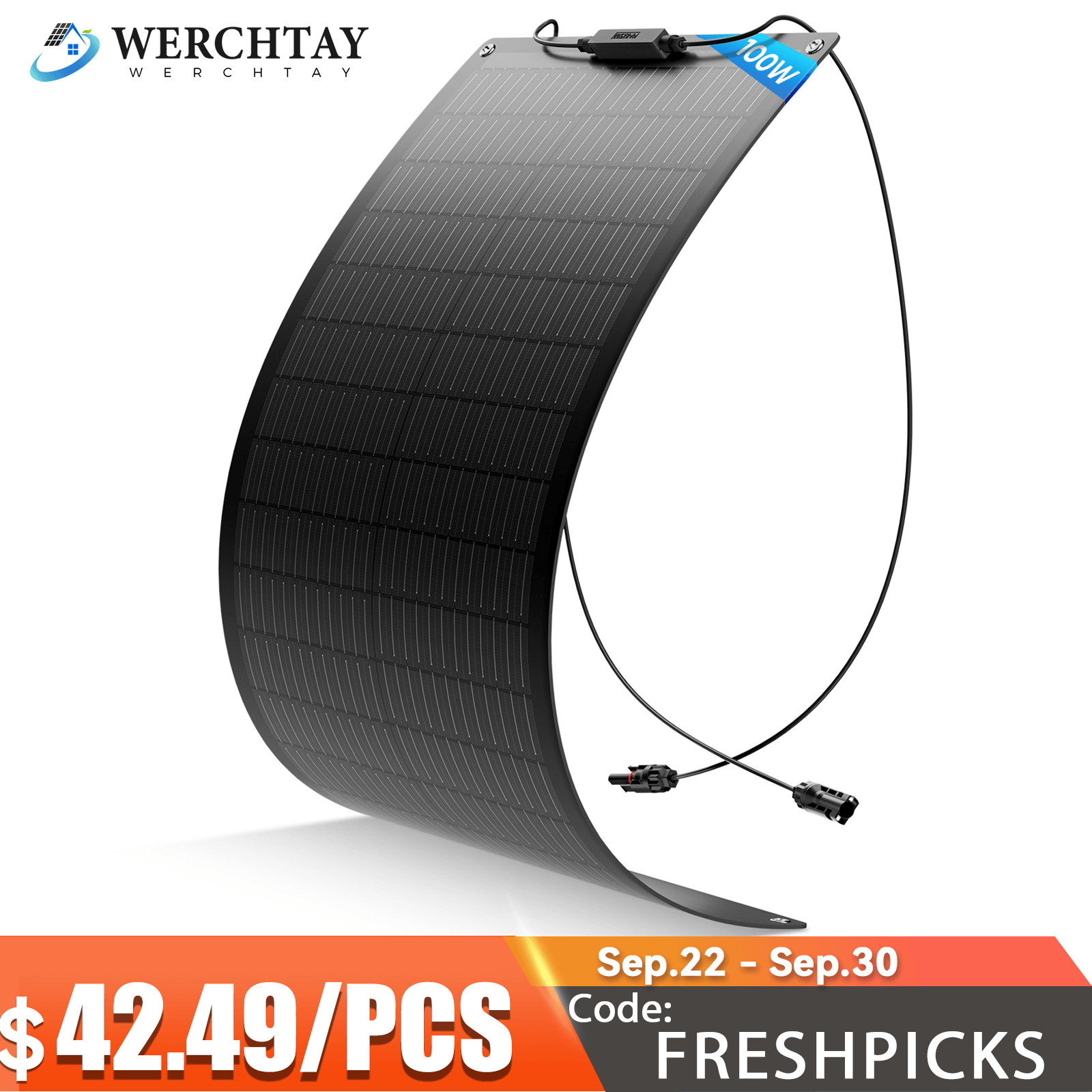 100W Flexible Solar Panel 12V Portable for Camping/RV/Home/Car Battery/Rooftop