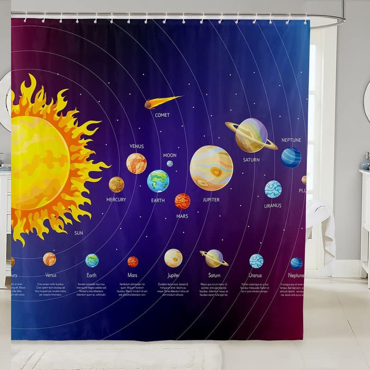Solar System Bath Curtain 72″x72″ Polyester Blue Purple