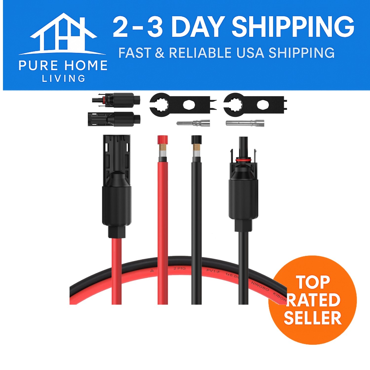 Durable 20FT 8AWG Solar Panel Extension Cable with Copper Connectors Included