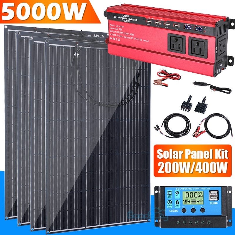5000W Inverter & 200W 400W Solar Panel 12V RV Farm Home Shed Rooftop Off Grid