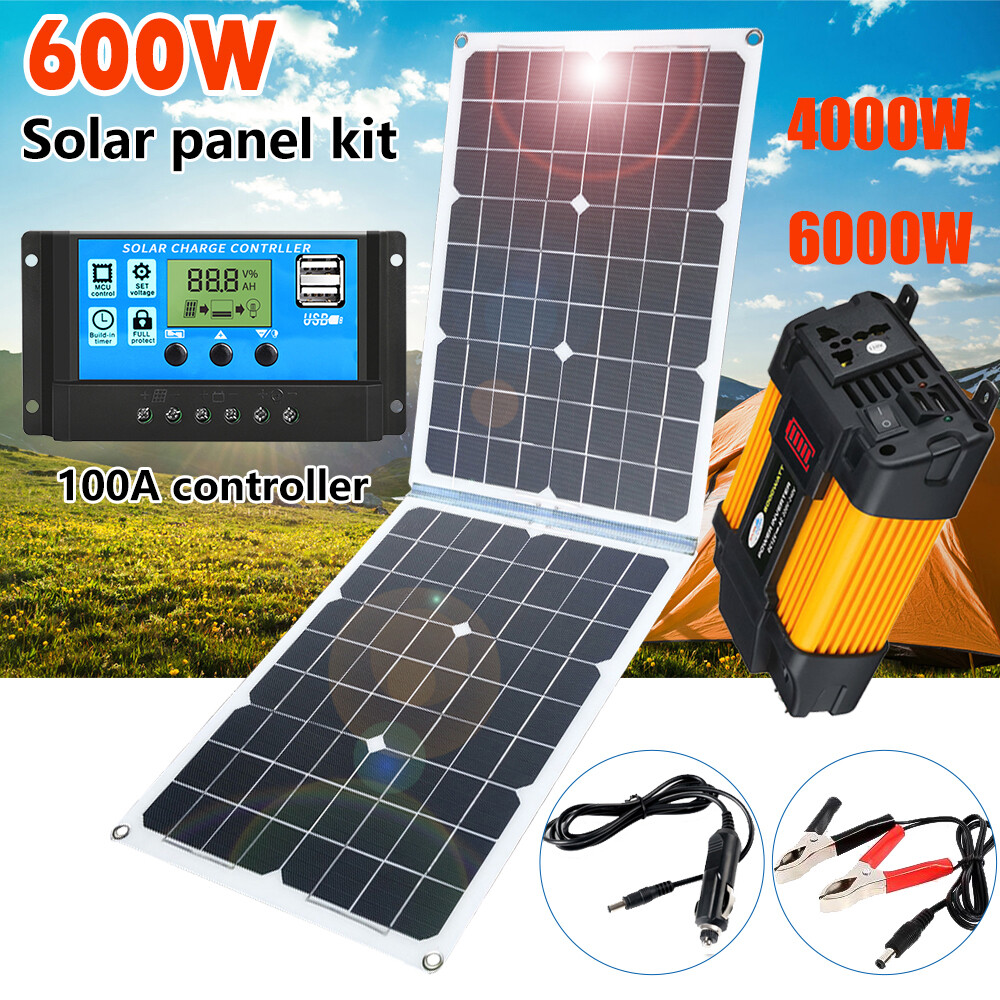 6000W Complete Solar Power Panel Kit Generator Battery Inverter 110V Grid System