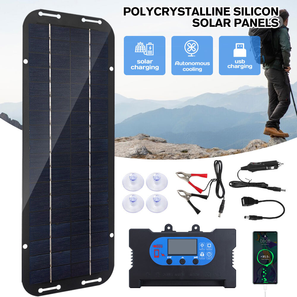 Solar Panel 30W 12V Trickle Charger Battery Kits Maintainer with 100A Controller