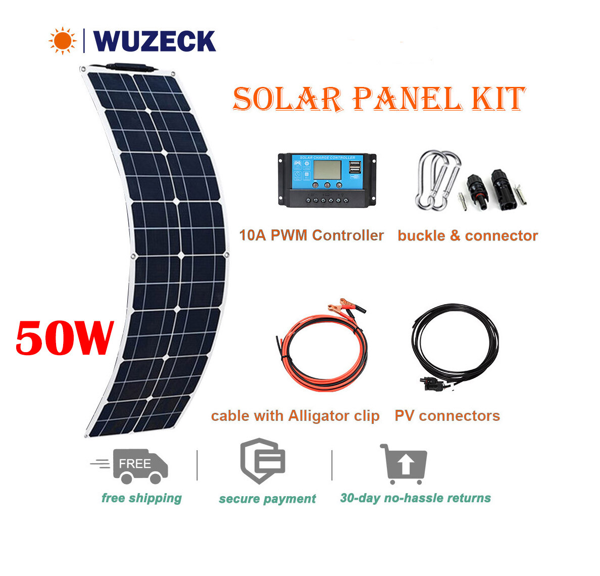 19.8V 50W Flexible Solar Panel Kit for Outdoor Charging Camping Home Garden Roof