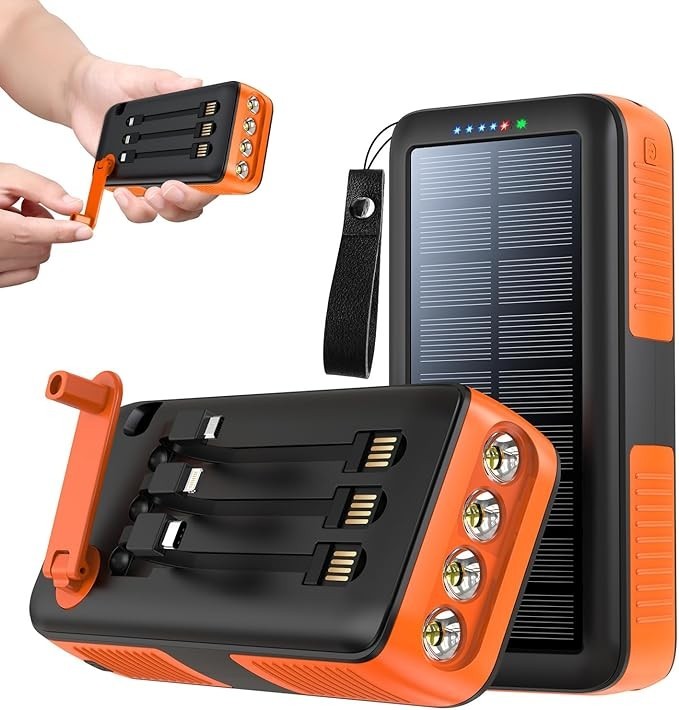 Solar Power Bank 63200mAh Waterproof Hand Crank Dual USB Portable Charger | NEW