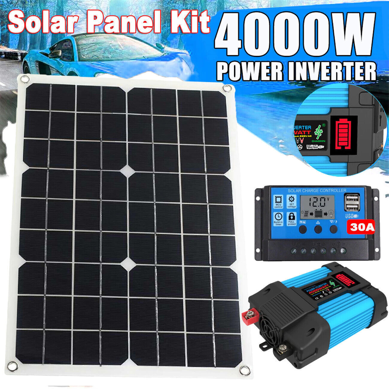 4000W Solar Panel Complete Kit Power Generator 60A 110/220V Home Grid System New