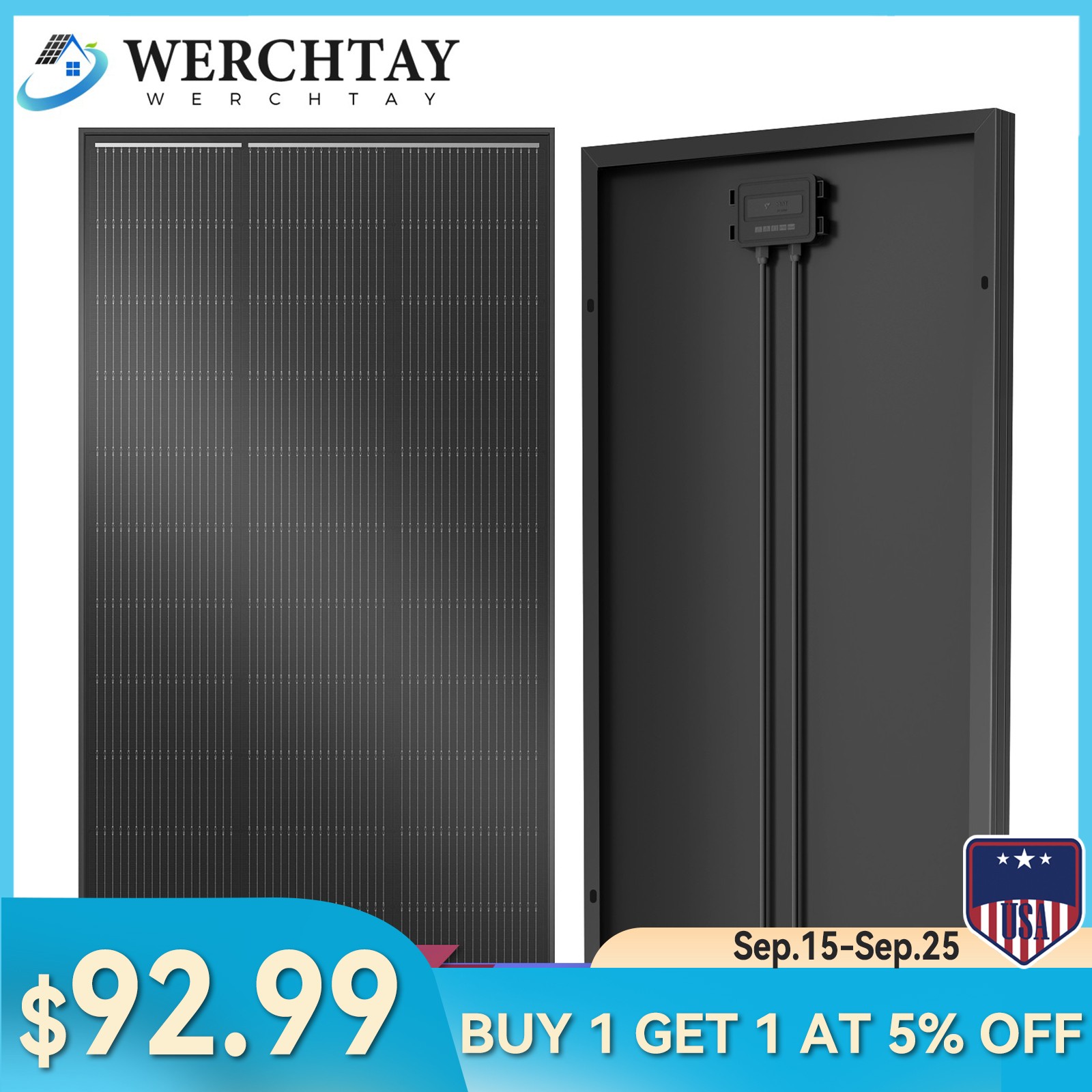 Black Solar Panel 200W 12V Solar Battery Home PV Off-Grid Boat Power Charger