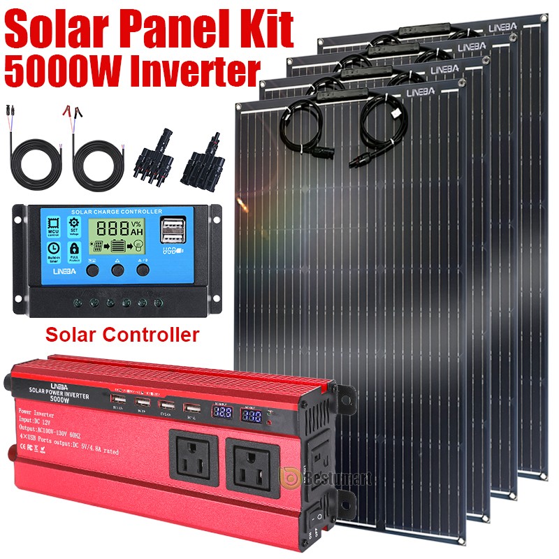 5000W Inverter Complete Solar Panel Kit Solar Power Generator Home Grid System
