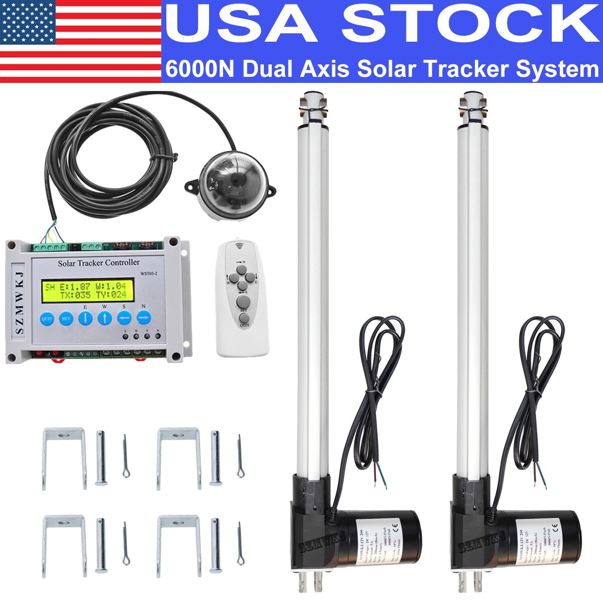 12V LCD Solar Panel Tracking Tracker Dual Axis Kits W/ 6000N 18″ Linear Actuator