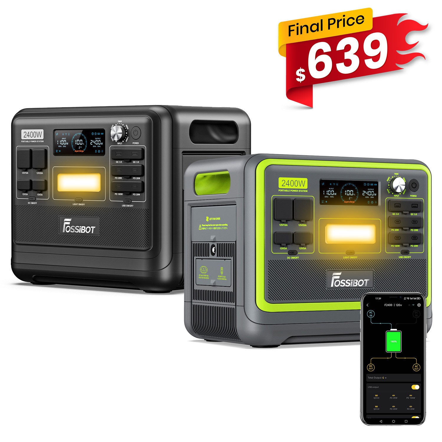 FOSSiBOT F2400 2400W Solar Generator 2048Wh Portable Power Station LFP Brand New