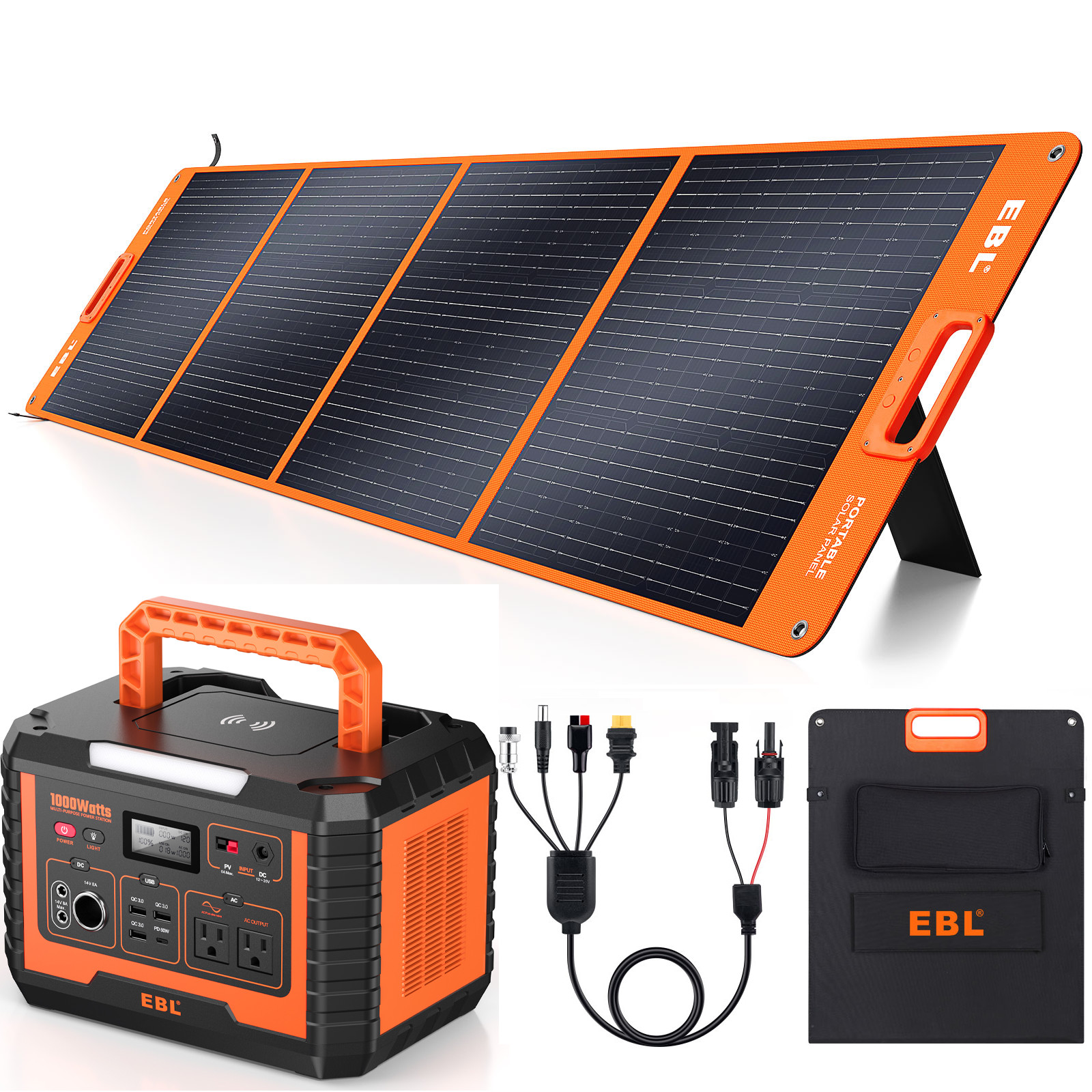 Foldable   1000W Power Station Solar Generator Backup Power w/ Solar Panel Kit