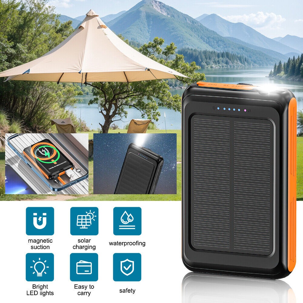 5* Magnetic Wireless Power Bank 30000mAh Portable Solar Charger For iPhone 16/15