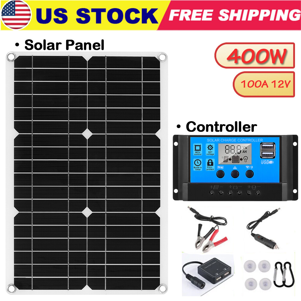 400 Watts Solar Panel Kit 100A 12V Battery Charger w/ Controller for RV Boat Car