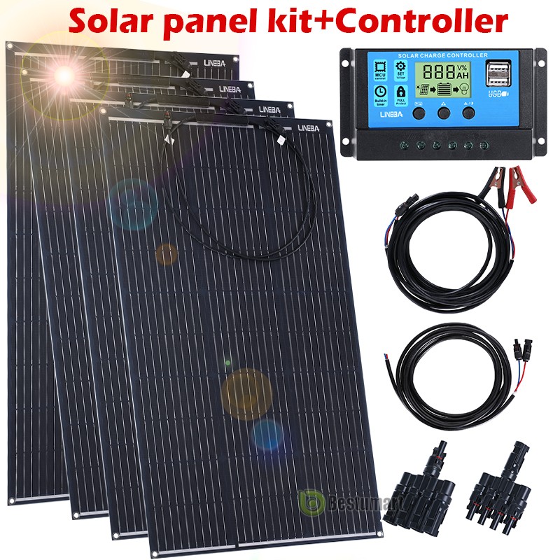 200W 400W Mono Solar Panel Kit IP67 Waterproof Farm Home Shed Rooftop Off Grid