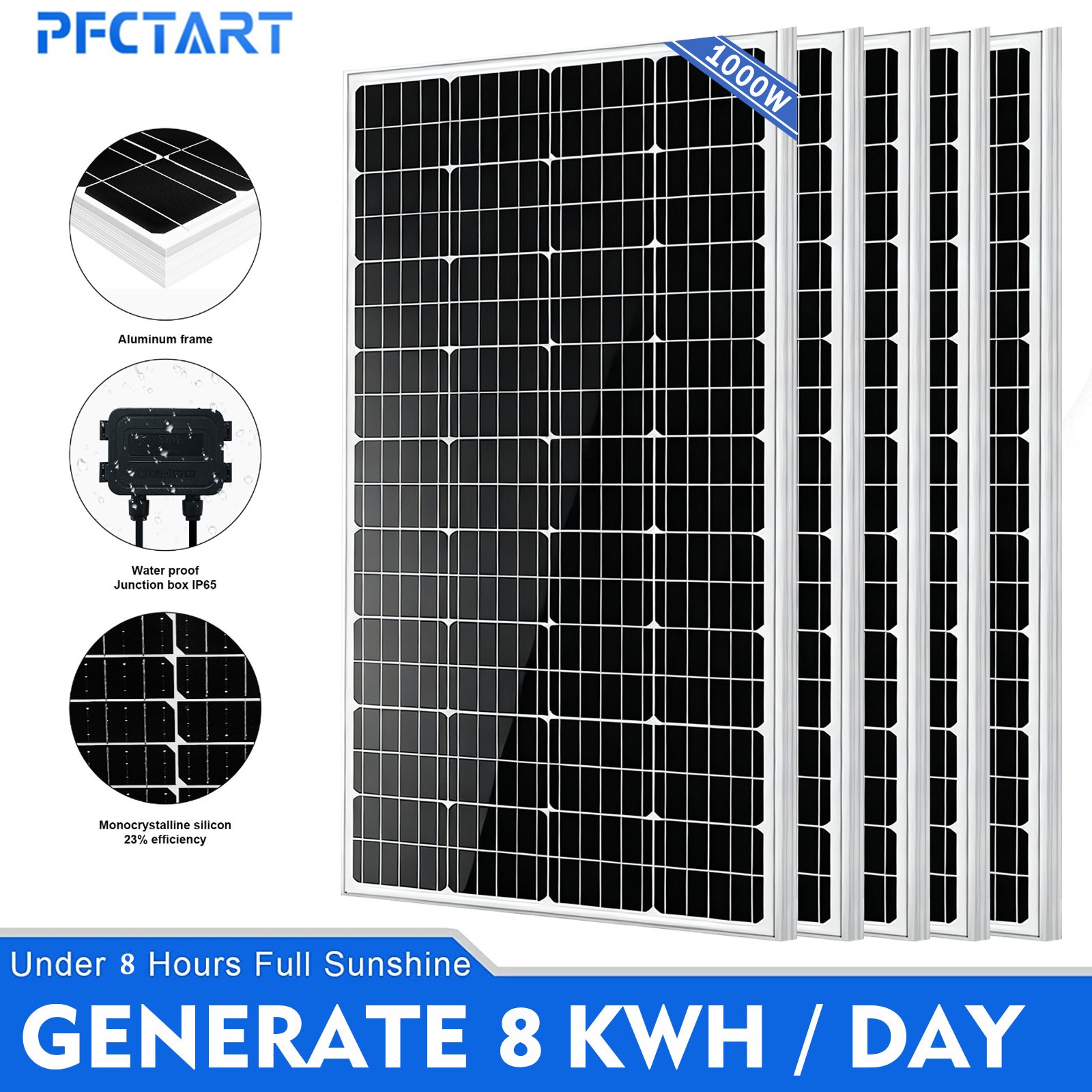 1000W Solar Panel Monocrystalline Off-Grid 200 Watt For Camping Battery Home RV