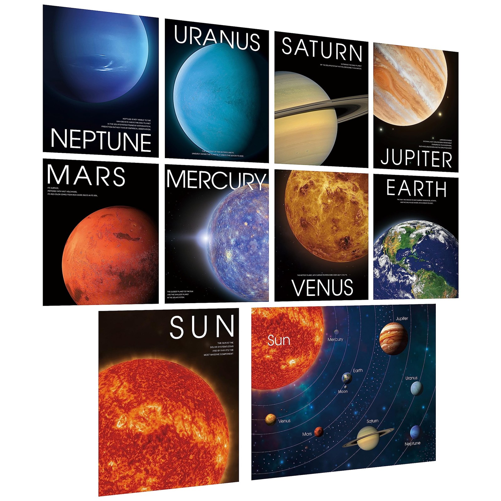 10 Solar System Posters, Early Learning with PET Film, Thick Cardstock Space …