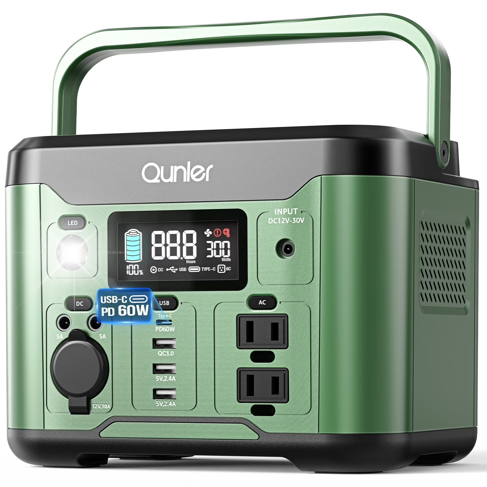 Qunler 300W Portable Power Station 296Wh 60W PD AC Outlets Solar Generator